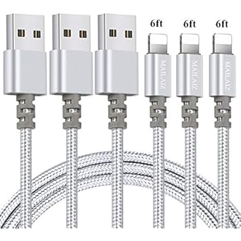 Lightning Cable, MAILAIZ iPhone Charger 3pack 6ft Extra Long Nylon Braided Cables Syncing and Fast Charging Cord Compatible with iPhone XS MAX/XR/XS/X/8/7/Plus/6S/6/SE/5S/5C/iPad