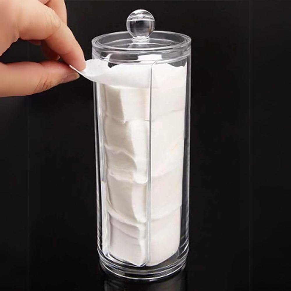 RJProducts RJP Acrylic Cotton Pad Holder – Clear Makeup Organiser for Bathroom & Bedroom | Cotton Wool & Cotton Bud Dispenser | Stylish Acrylic Storage Box for Vanity, Skincare & Cosmetic Accessories