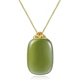LOOYUUPEE Natural Hetian Jade Cube Sugar Pendant Necklace for Women, Golden Buckle Head Green Jade Handmade Necklace for Her Gift (925 Sterling Silver with Real Gold Plated)