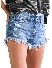 Pantalones cortos de jean para dama con un botón deshilachado