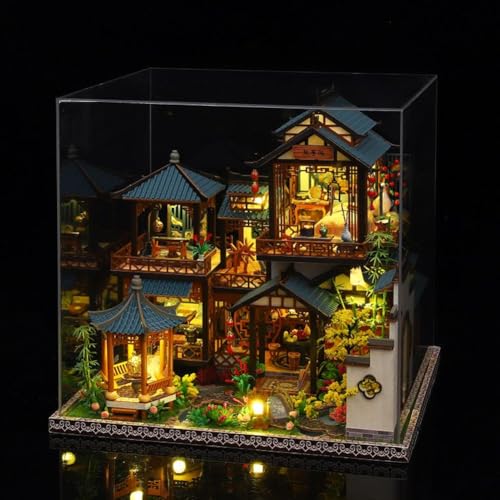 TOPBSFARNY 3D Wooden Miniature Assembled Dollhouse Kit,Chinese Style Yard Playground with Musical Creativity, Halloween Birthday Gift (with Dust Cover)