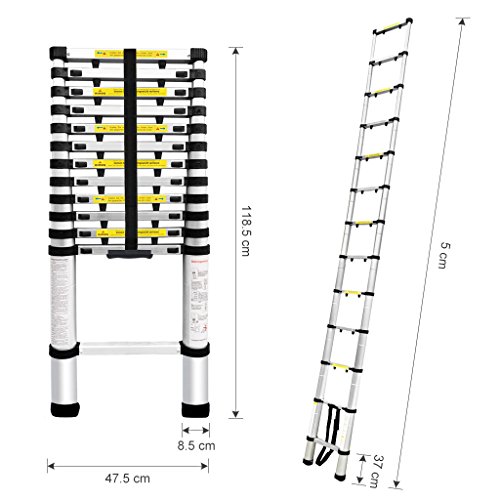 Finether 16.4ft Aluminum Telescoping Extension Ladder, Portable Telescopic Ladder Certificated by EN 131 with Finger Protection Spacers, 330lbs Capacity, for Home Loft Office - Thumbnail 5