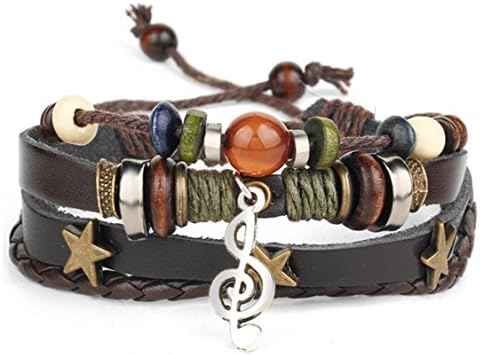 XIEXIE Punk Men's Bracelet PU Leather Bracelet Music Note Charm Multilayer for Men Fashion Jewelry Gifts , one size