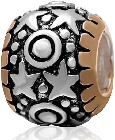 Choruslove Filigree Pentagram Star Charm with Gold Plated Solid Antique 925 Sterling Silver Bead for European Style 3mm Bracelet Jewelry