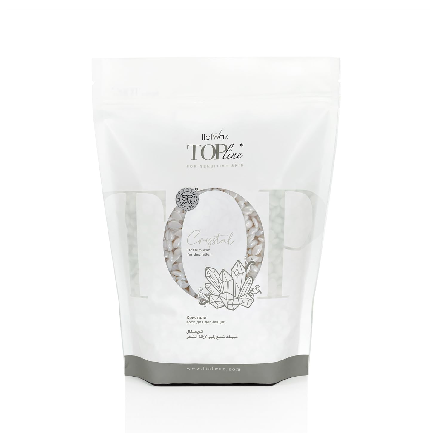 Italwax Top Line Crystal - 750g / 1.65lb - Hard wax beads for hair removal - Unscented - Synthetic formulation ideal for sensitive skins - Recommended for Bikini Area and Armpits