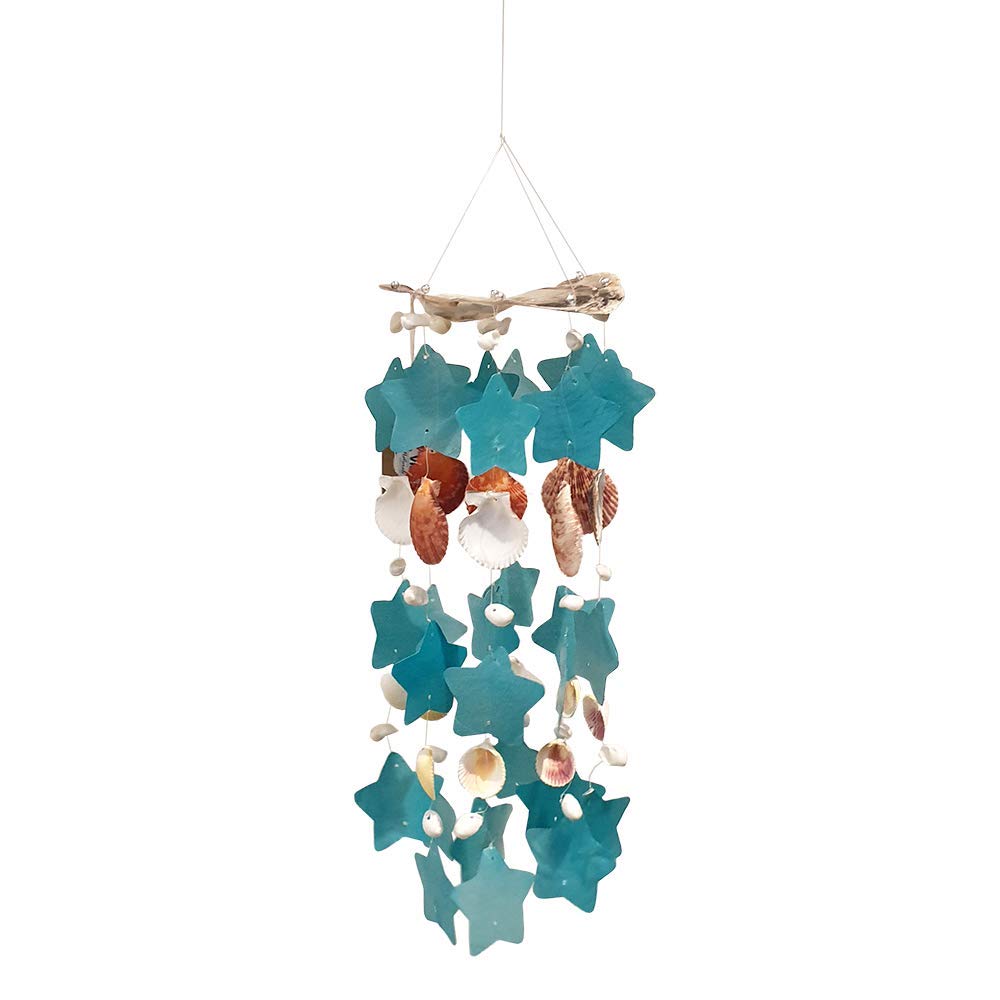 Vie Naturals Capiz & Seashell Windchime 55 cm hanging height Orange (Blue)