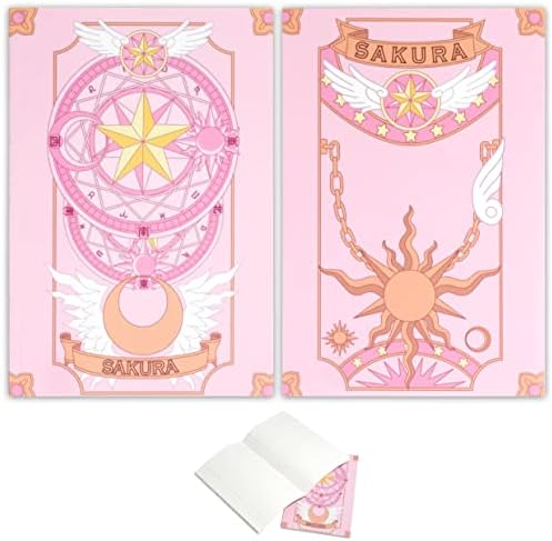 Glopastel Sakura Anime Notebooks | Japanese Manga Kawaii Stationary Design for Girls Women | Cardcaptor Japanese Pastel Star Moon Wings Design | Ruled Lined Cute Travel Journal | Pack of 2 (Pink)
