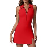 QINSEN Womens Zip Front Tennis Dress Polo Collar Racer Back Workout Golf Dresses Build in Shorts with Pockets