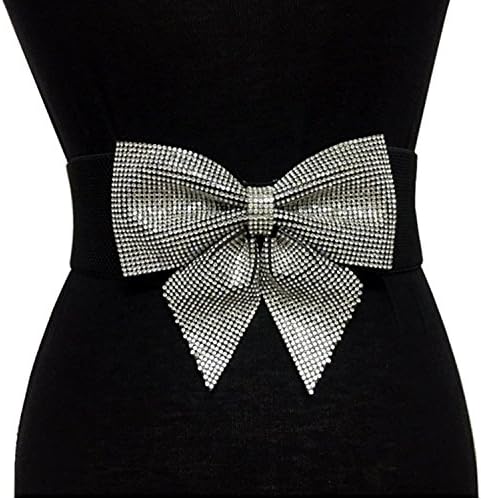 Women's Big Rhinestone Bow Elastic Peplum Waistbunds Wide Wedding Dress Belts For Women