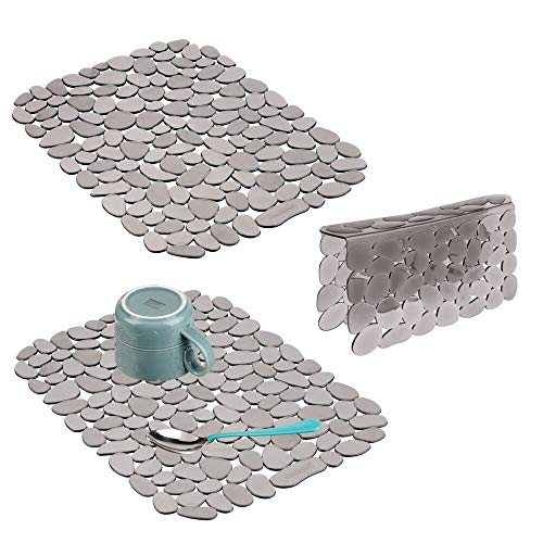 mDesign Adjustable Kitchen Sink Dish Drying Mat/Grid Soft Plastic