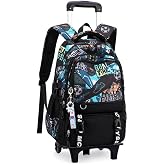 VIDOSCLA Graffiti Rolling Backpack Trolley BookBag Kids Wheeled Schoolbag | Roller Bookbag Carry-on,Outdoor Travel Knapsack,Backpack for Teen Boys,Children's Rolling Schoolbag 2-Wheels