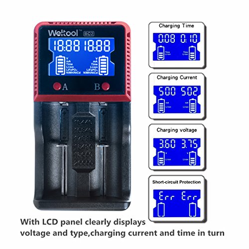 Weltool Intelligent Battery Charger Smart Digital With LCD Universal Charger For Rechargeable Batteries Ni-MH Ni-Cd AA AAA Li-ion LiFePO4 IMR 14500 16340 18650 RCR123 26650 with Car Adapter (2 Slot) - Thumbnail 5