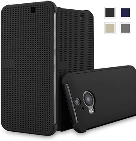 HTC One M9+ dot view case,HTC M9 PLUS Dot View cover(HTC Hima Ultra,HTC Hima Ace Plus,M9pt,) Dot View Cover Flip Protective Case AaBbDd?? Holster (Black)