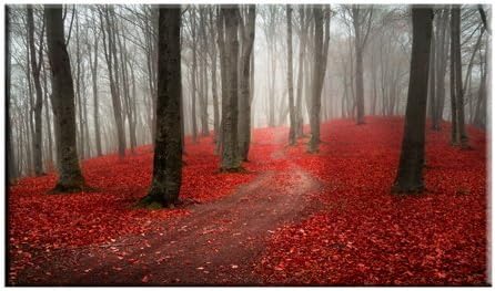 Autumn leaves print on canvas, forest wall art framed and ready to hang, red leaves print on canvas