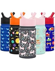 Simple Modern 14oz Summit Kids Water Bottle Thermos with Straw Lid - Dishwasher Safe Vacuum Insulated Double Wall Tumbler Travel Cup 18/8 Stainless Steel -Unicorn Fields