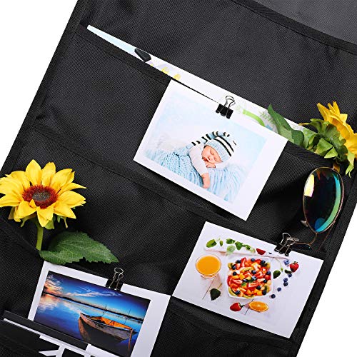 Sinzip Heavy Duty 5 Pocket Door Hanging File Organizer, Black Wall Storage Pocket Charts with 2 Hangers, Great for Classroom, School, Home or Office Use (5 Pocket)