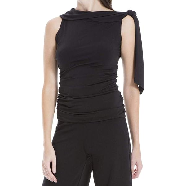Max Studio Womens Textured Shoulder Tie Casual Top Black L