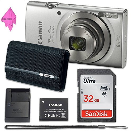 Canon-PowerShot-ELPH-180-Digital-Camera-Silver-with-32GB-Memory-CANON-PSC-2070-CASE-DIGITALUNIVERSE-CLOTH