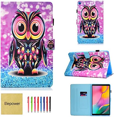 Elepower Folio Case for Galaxy Tab A 10.1 2019, Slim Fit Multi-Angle Stand PU Leather Pattern Cover with Magnetic Closure/Card Slots for Samsung Galaxy Tab A 10.1 Inch SM-T510/T515, Lovely Owl