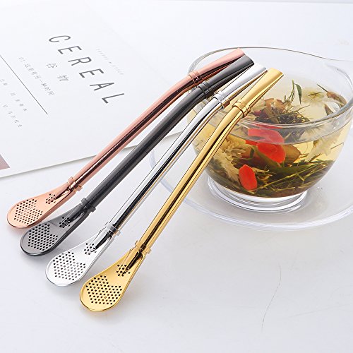 Buyer Star 8 Pcs Spoon Straws, 4 Color Tea Filter Colander Reusable Drinking Straws Long Barware Strainer Stirring Steel Spoon Tea Infuser, Length 6.22"
