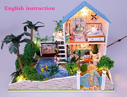 DIY Wooen Dollhouse Miniatures Dolls house Kit W/LED Light Handcraft Large Garden Villa &amp; Furniture/English instruction