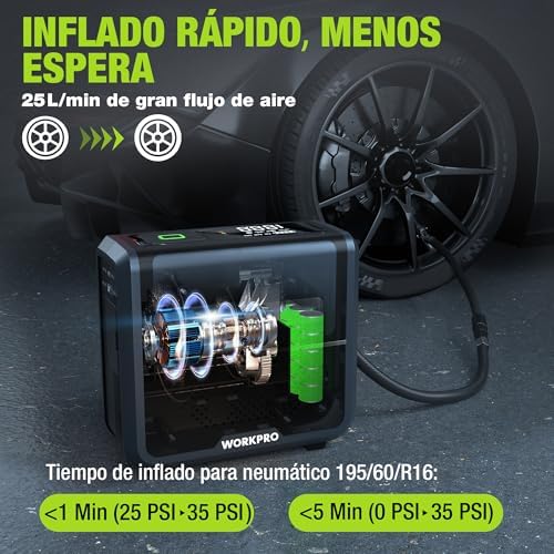 Compresor Aire Portátil 3 en 1, Luz LED Power Bank
