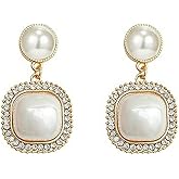 TONLUYAX Pearl Clip on Earrings for Women Drop Clip Earrings for Women Gold Plated White Imitation Pearl Earrings Fashion