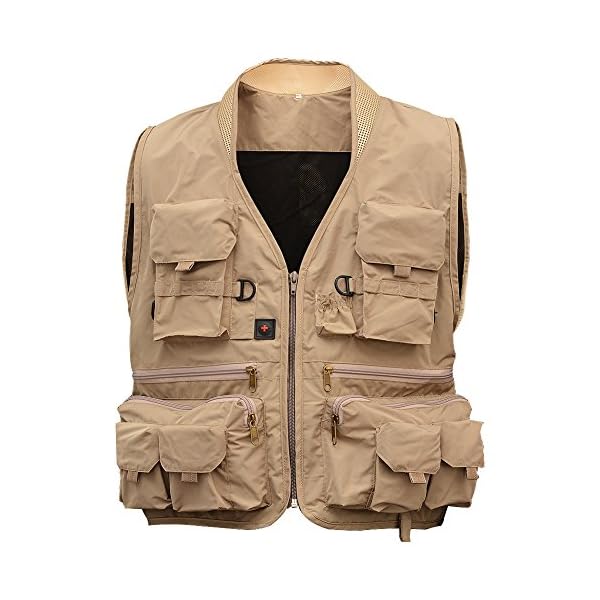 Isafish-Fly-Fishing-Vest-Mens-Multifunction-Pockets-Waistcoat-Jacket-Mesh-Breathable-Quick-Dry-Travels-Sports-Outdoor-Vest-L-Khaki