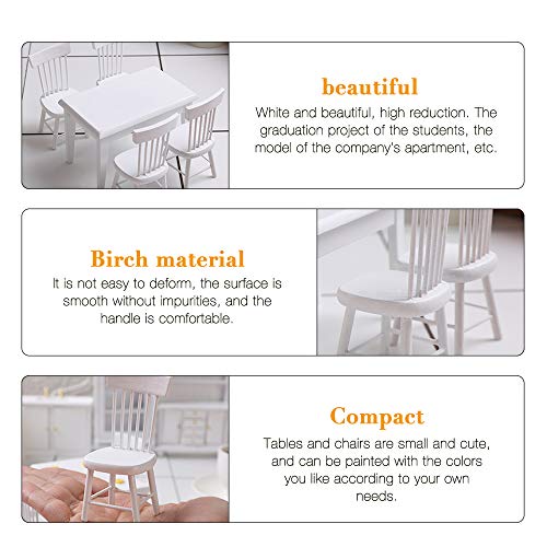 MOPOIN Miniatur Möbel, 5 Stück Esstisch Stuhl Modell Set Puppenhaus Möbel Set Miniatur Deko Holzmöbel Tisch und Stühle… – Bild 3