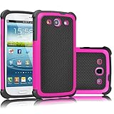 Galaxy S3 Case, Tekcoo(TM) [Tmajor Series] [Hot Pink/Black] Shock Absorbing Hybrid Rubber Plastic Impact Defender Rugged Slim Hard Case Cover Shell For Samsung Galaxy S3 S III I9300 GS3 All Carriers