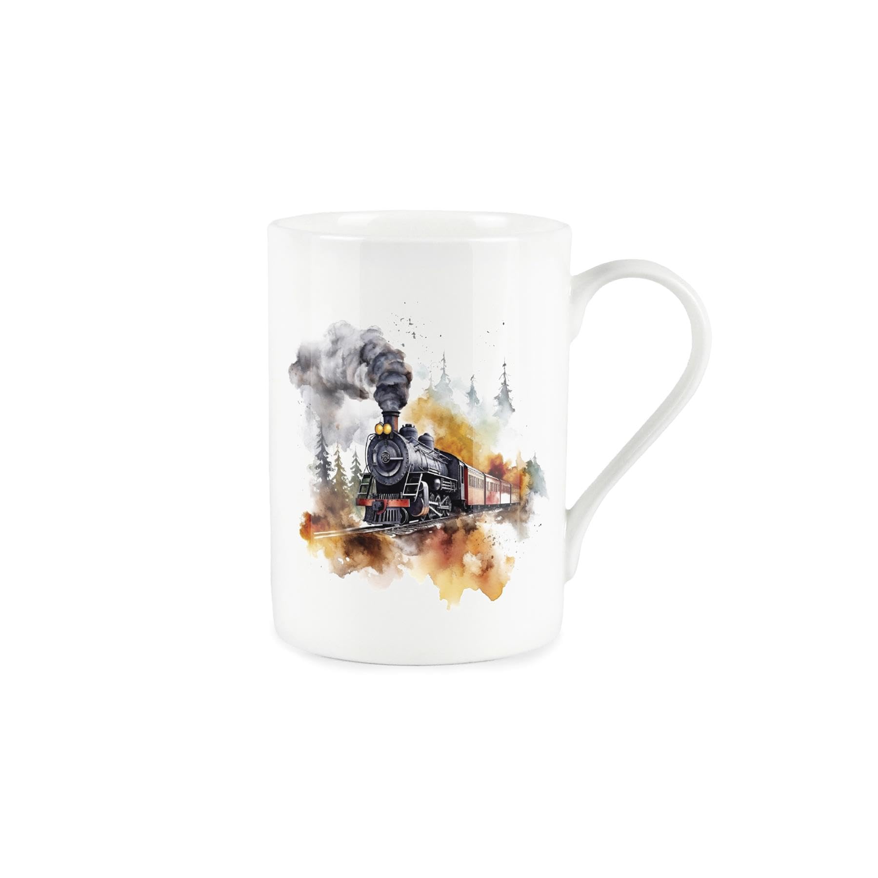 Purely Home Steam Train Mug - American Trains Forest Clearing Scene - Bone China White Mug Coffee/Tea Present Gift for Train Enthusiasts