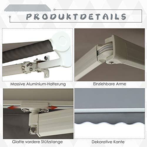 Outsunny Markise mit Handkurbel, Gelenkarmmarkise, Elektrisch/Manuell, mit Fernbedienung, Sonnenschutz, Wandmontage… – Bild 6