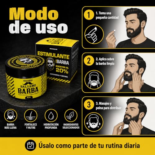 Minoxidil 20%, Biotina y Bergamota para Vello Escaso - Crecimiento y Densidad Estimula y Fortalece tu Barba y Bigote - Rápida Absorción No Irrita - Ingredientes 100% Naturales Biotina