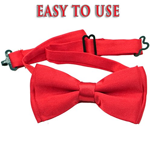 Bow Tie For Kids - Stylish Pre Tied Bow Ties for Boys and Girls - Adjustable Length by FOREER (Red)