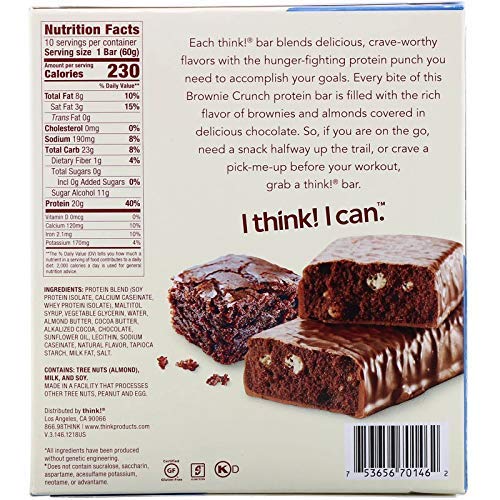 Think!, Bar High Protein Brownie Crunch Box 10 Count, 2.1 Ounce