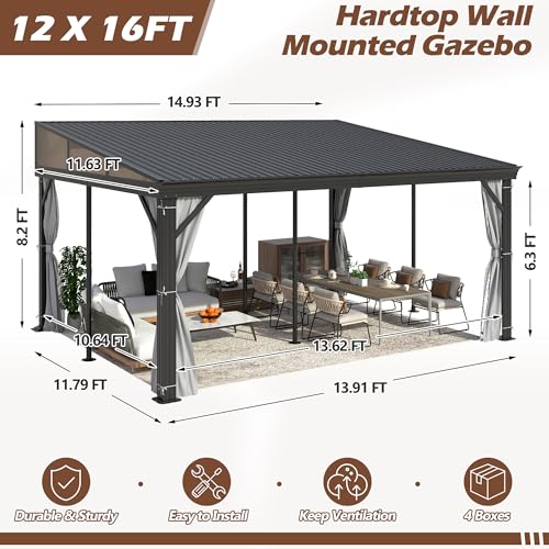 Raysfung 12' x 16' Hardtop Wall Mounted Gazebo Review: Lean-To Patio Shelter with Curtains image 12