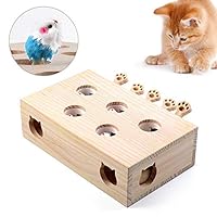 Volwco Cat Interactive Toys-Teaser Cat Funny Hunt Toy Solid Wooden Whack A Mole Mouse Game Puzzle Toy Cat Punch Game,5 Holes