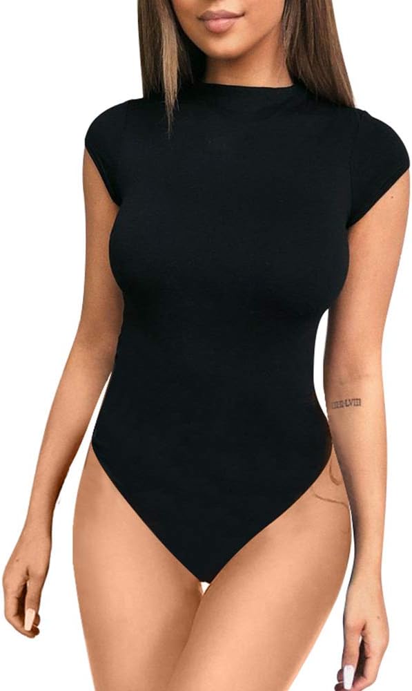 Women's Sexy Bodycon Short Sleeve Scoop Neck Leotard Bodysuit