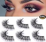 3D Mink Fake Eyelashes -100% Handmade 3D Mink Fur Eyelashes for Makeup with Natural Messy Volume Fluffy Long Hot Fake Eyelashes& Reusable Wispy Lashes 3Pair Package (Black-02)