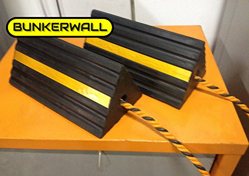 Industrial Rubber Wheel Chock Blocks with Rope 9.6" Wide, 5" High by BUNKERWALL BW3431