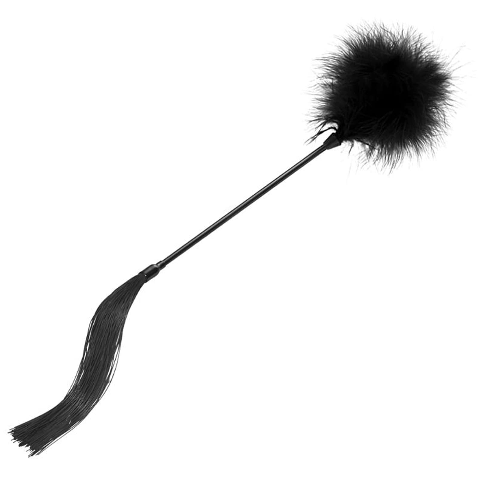 Silicone Horse Riding Whip Soft Feather Tickler and Teaser With Duster - Role Play Toys for Couples (Black)