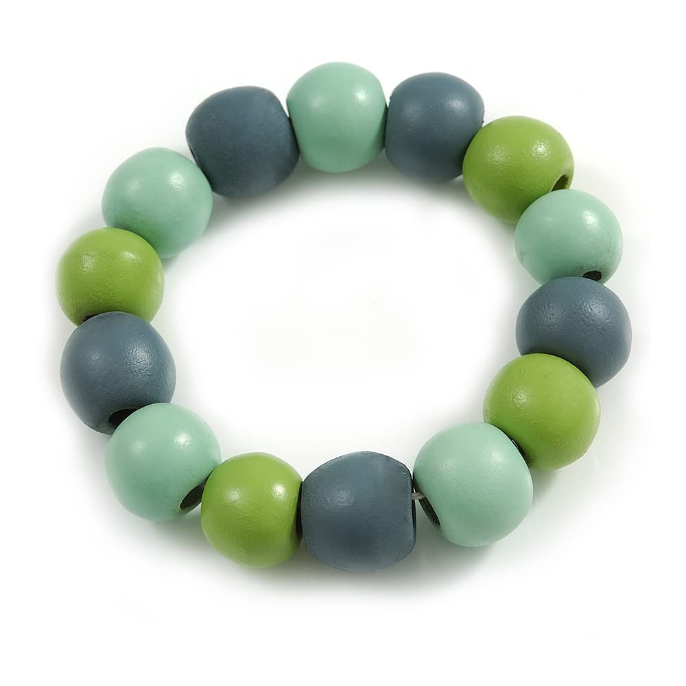 Avalaya Chunky Wooden Bead Flex Bracelet Grey/Mint/Lime Green - M/L