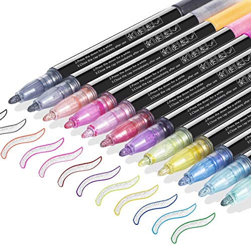 Double Line Outline Pens, SmileStar 12pcs Two-Line Color pen Outline Metallic Markers Highlighter Writing Drawing Pens for Gift Card Making, Art Rock Painting, Coloring Books, Craft Drawing Doodling