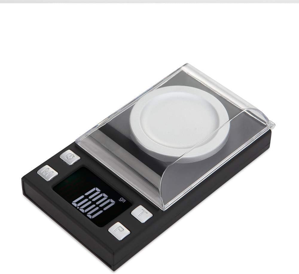 Disenkelubo Digital Milligram Pocket Scale 50 x 0.001g, Mini Jewelry Gold Lab Carat Powder Weigh Scales with Calibration Weights Tweezers, Weighing Pans, LCD Display