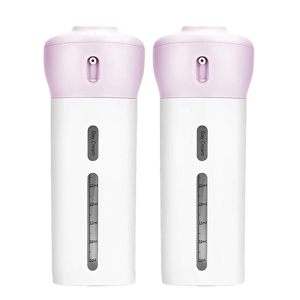 2 Pieces 4 in 1 Travel Dispenser Shampoo Lotion Gel Set Leak-proof Travel Containers Bottles For Toiletries Body Wash Liquid Cream TSA Approved (pink+pink)