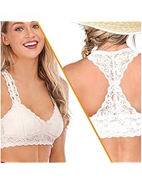 Bralette Bralette de encaje para mujer, con cuello en V profundo, sujetador inalámbrico