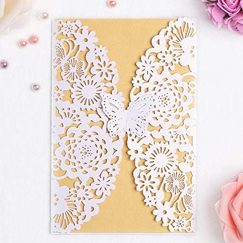 FEIYI 25 pieces Laser Cut Lace Pattern Wedding Invitations Cards For Wedding Baby Shower Rehearsal Dinner Invites Birthday Invitation (White)