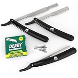 Sharp Equinox Straight Edge Razor, Black with Hi-Chromium Swiss Half Blades (Set of 100)