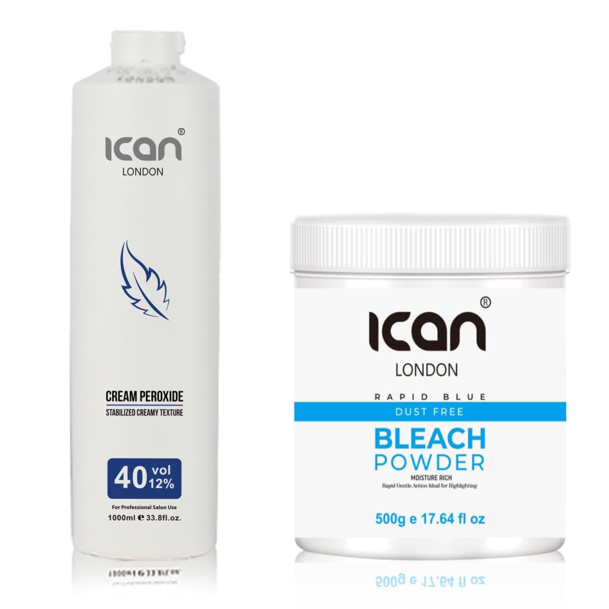 ICAN LONDON PROFESSIONAL CREAM PEROXIDE 40 VOL 12% 1000 ML + RAPID BLUE POWDER BLEACH (JAR)500 G SET