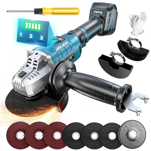 Ecarke Radial Pequeña, Amoladora Bateria Compatible con Makita 18V, Motor Sin Escobillas, 3 Niveles Velocidad, 10000 rpm, Disco 125mm, Pantalla LCD y Juego 12 Accesorios(Solo Productos)-Azul Marino